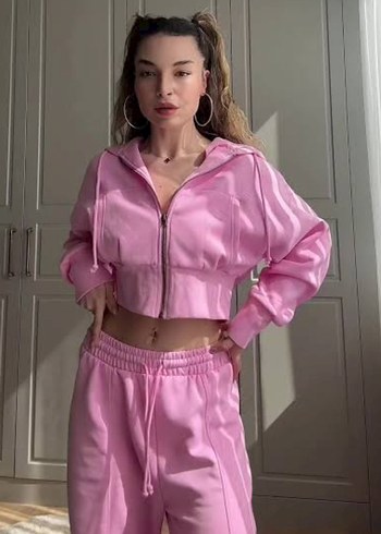 Zara Pembe Kadın Crop Hırka - Görsel 2