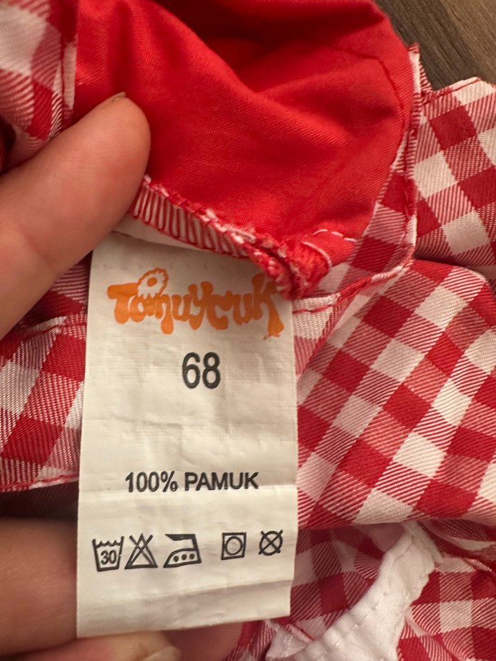 Kırmızı Nakışlı Kız Çocuk Salopet - Görsel 2