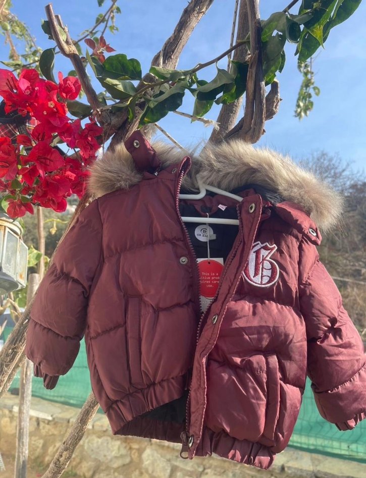 Bordo bebek Kürklü Mont - Görsel 2