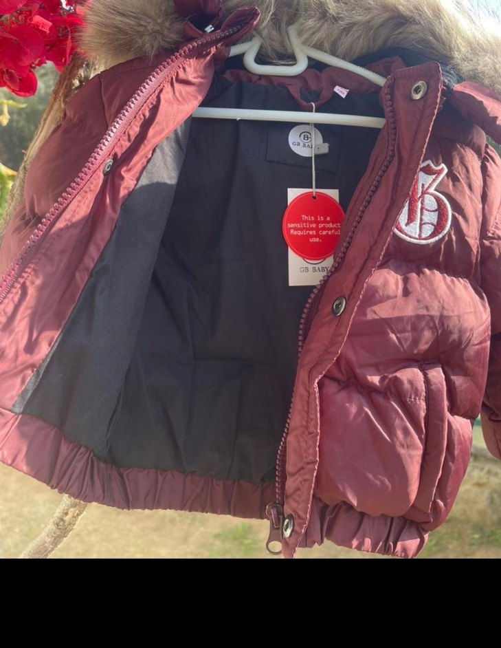 Bordo bebek Kürklü Mont - Görsel 3