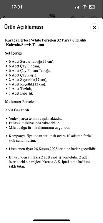 Karaca Karaca 6 kişilik kahvaltı takımı
