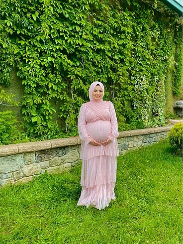 40 Beden pembe Renk Hamile çekim elbise