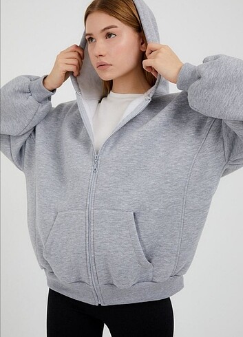 Addax Addax gri oversize fermuarlı sweat