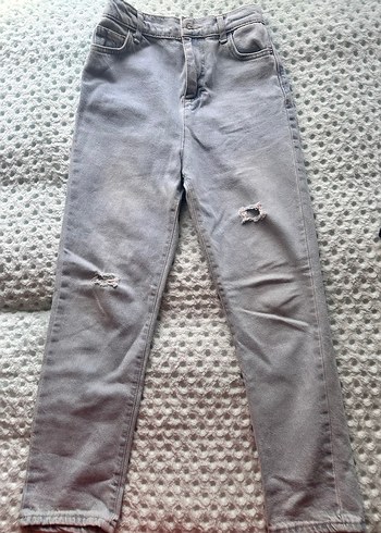 Gri Bol Kesim Midi çocuk Kot Pantolon - Görsel 2