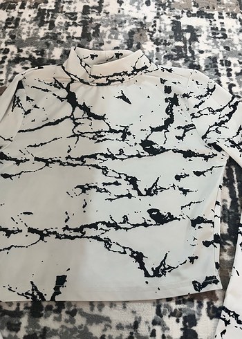 Uzun Kollu Beyaz Gri Tie-Dye Boğazlı Bluz - Görsel 3