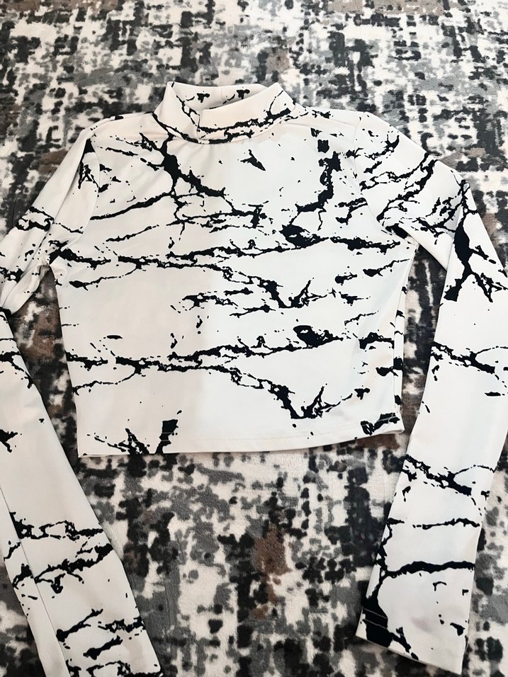 Uzun Kollu Beyaz Gri Tie-Dye Boğazlı Bluz - Görsel 2