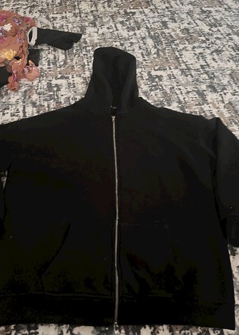 Siyah Fermuarlı Kapüşonlu Sweatshirt - Görsel 3