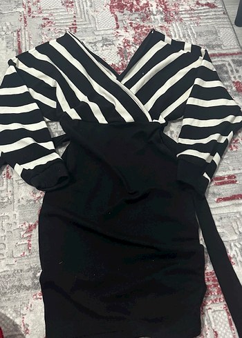 Zebra Desenli V Yaka Uzun Kollu Elbise - Görsel 3