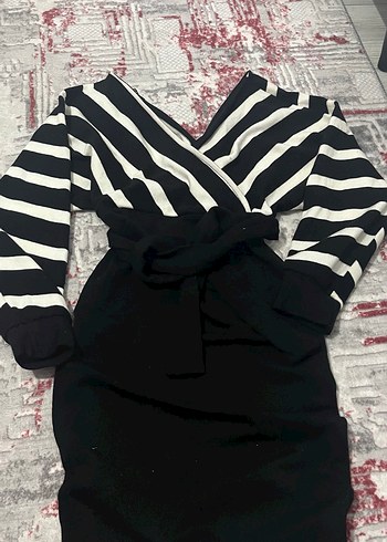 Zebra Desenli V Yaka Uzun Kollu Elbise - Görsel 2