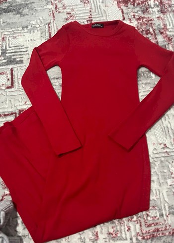 Kırmızı Uzun Kollu Kadın Elbise - Görsel 2