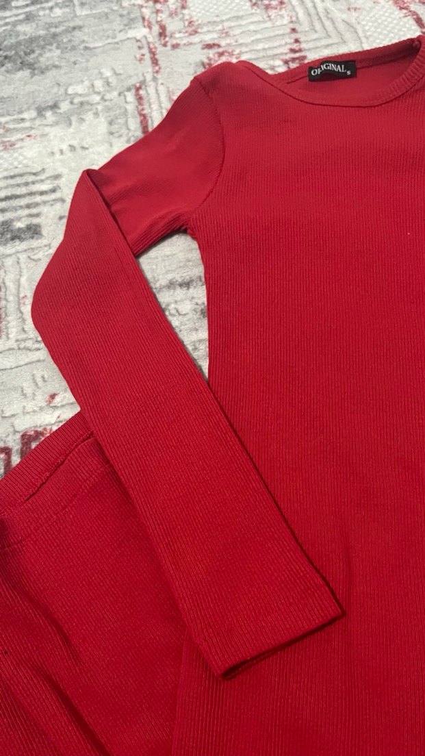 Kırmızı Uzun Kollu Kadın Elbise - Görsel 3