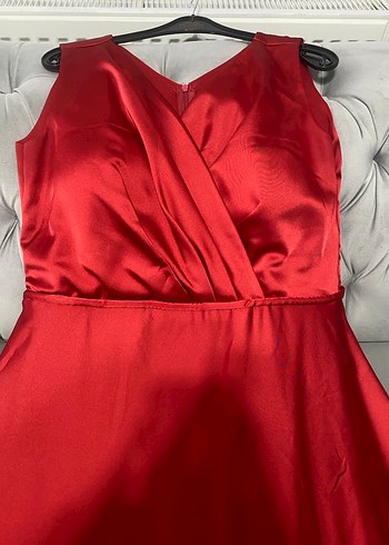 Kırmızı Drapeli Uzun Abiye Elbise - Görsel 3