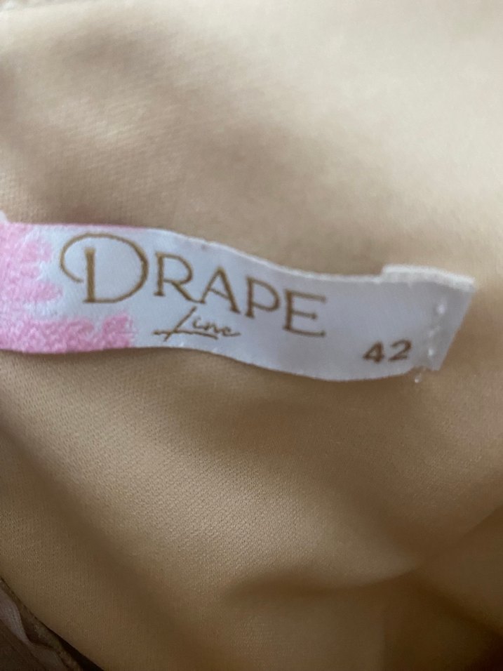 Parlak Bej Drapeli Uzun Straplez Abiye - Görsel 4