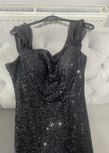 Drapeli Siyah Uzun Abiye Elbise - Görsel 3