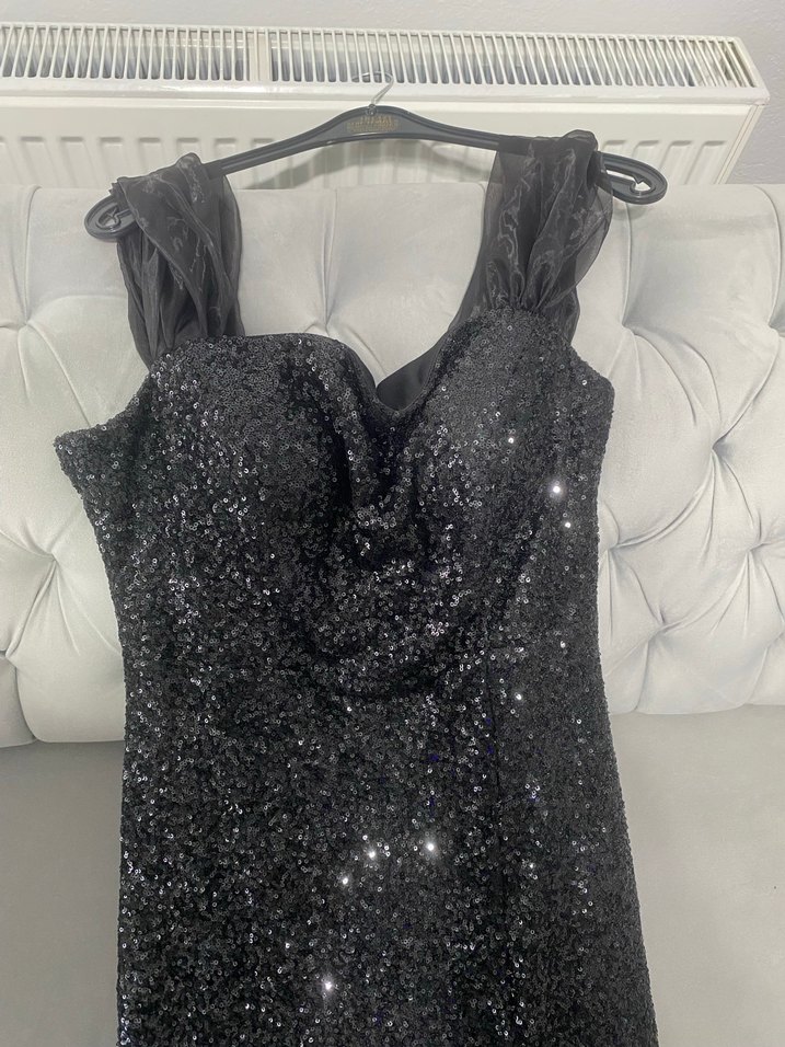 Drapeli Siyah Uzun Abiye Elbise - Görsel 3