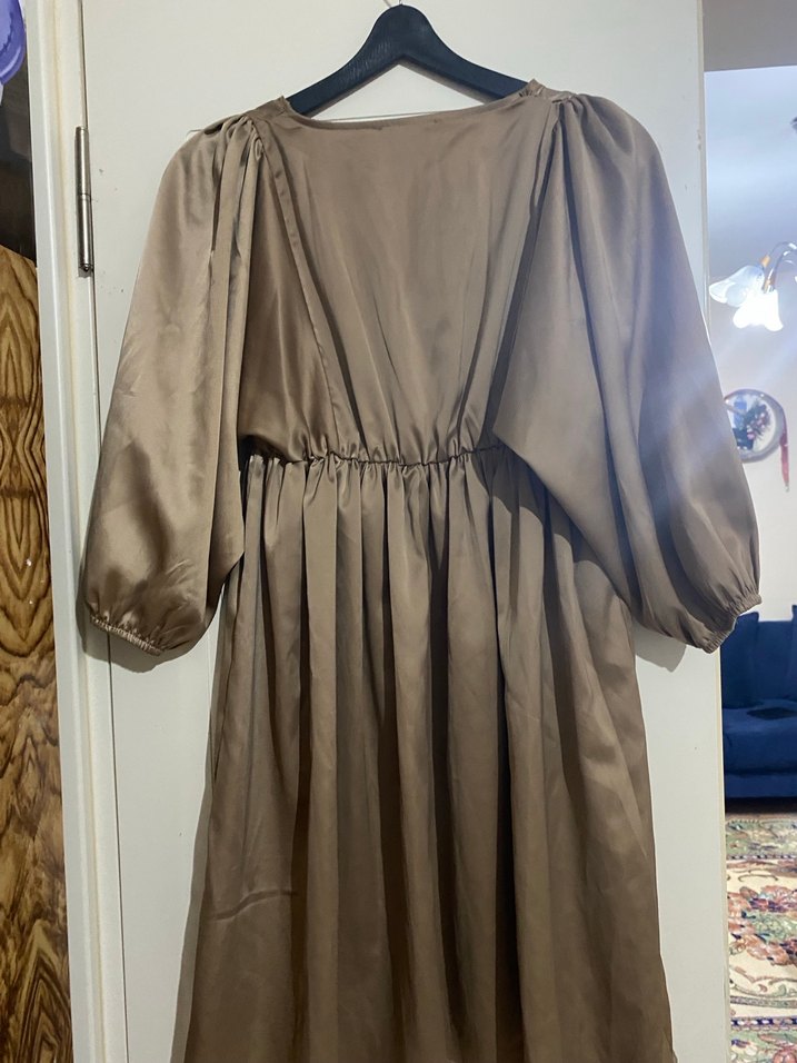 Bej Midi Düğmeli Hamile Tuniği - Görsel 2