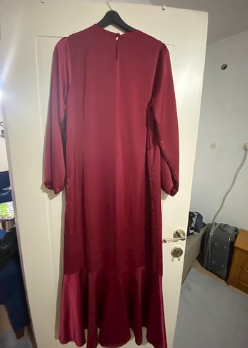 Bordo Uzun Kollu Drapeli Kadın Elbise - Görsel 2