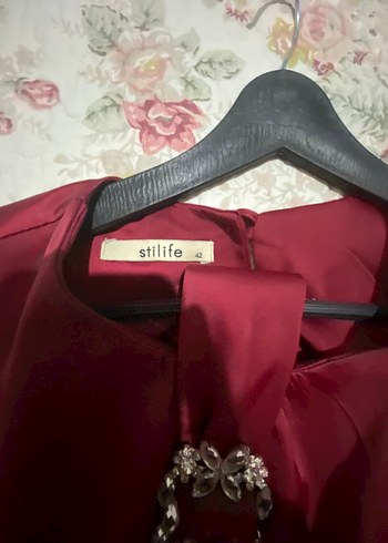 Bordo Uzun Kollu Drapeli Kadın Elbise - Görsel 3