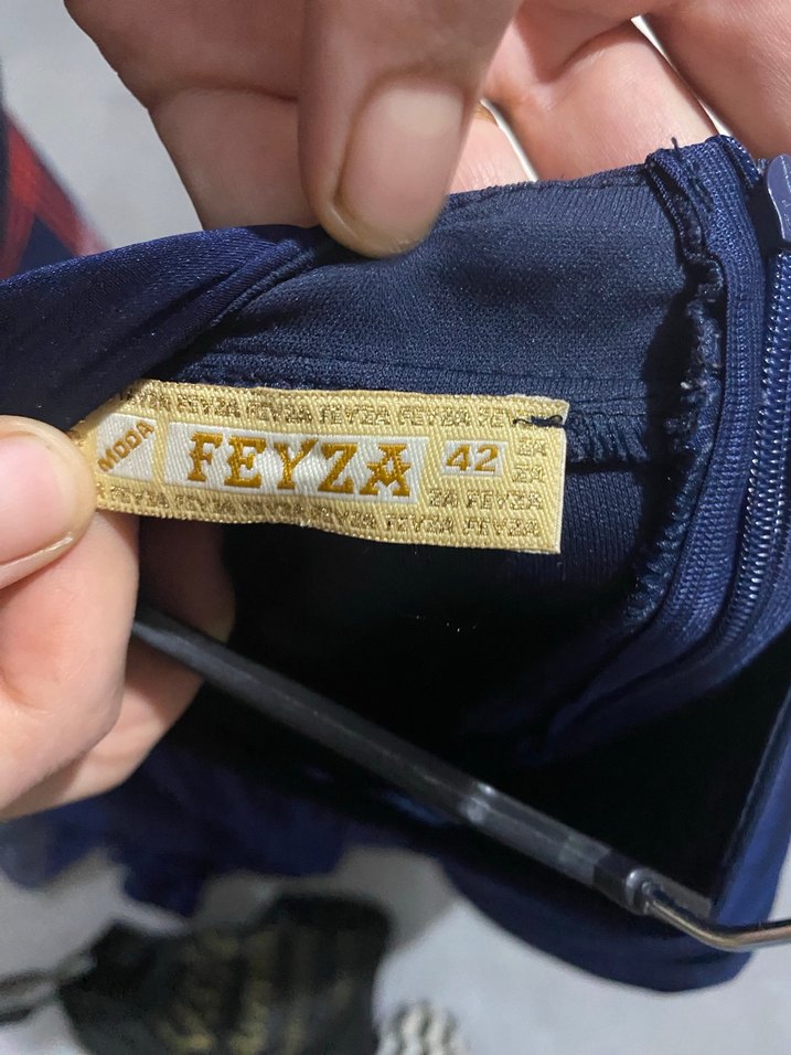 Lacivert Piliseli Uzun Keten Elbise - Görsel 3