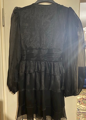 Siyah V Yaka Mini Kat Kat Elbise - Görsel 4