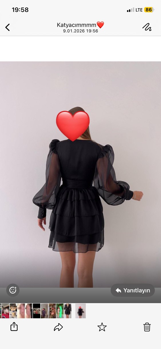 Siyah V Yaka Mini Kat Kat Elbise - Görsel 2