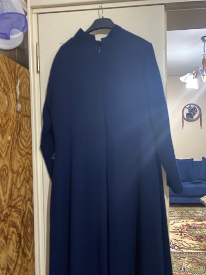 Uzun Kollu Payet İşlemeli Lacivert Abiye Elbise - Görsel 3