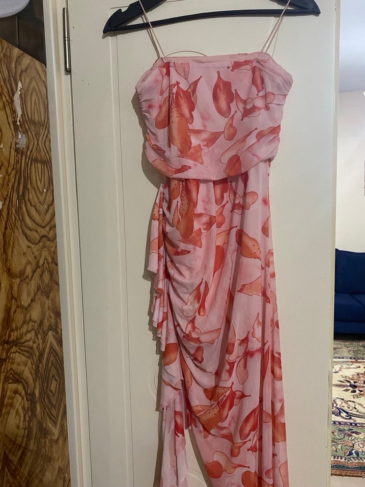 Pembe Drapeli Uzun Straplez Kadın Elbise - Görsel 2