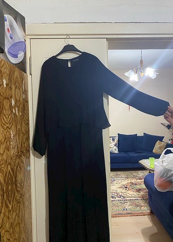 Uzun Kollu Siyah Piliseli Uzun Elbise - Görsel 2