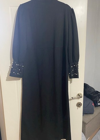 İnci Detaylı Siyah Uzun Kollu Abiye Elbise - Görsel 2