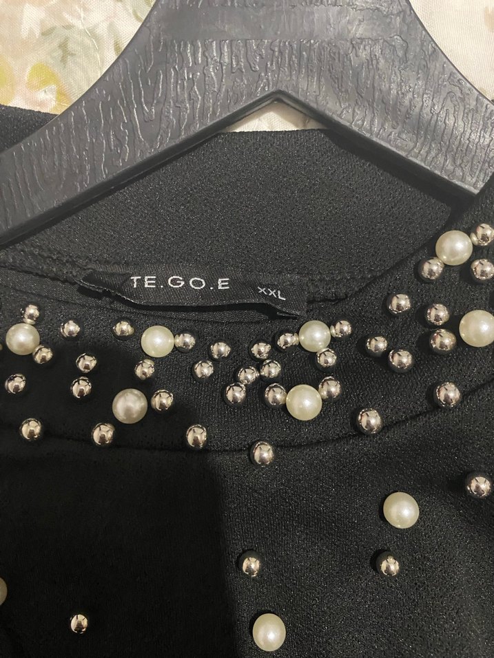 İnci Detaylı Siyah Uzun Kollu Abiye Elbise - Görsel 3