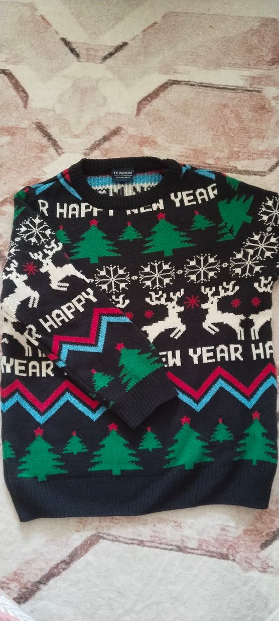 Renkli Desenli Kadın Triko Kazak - Görsel 2