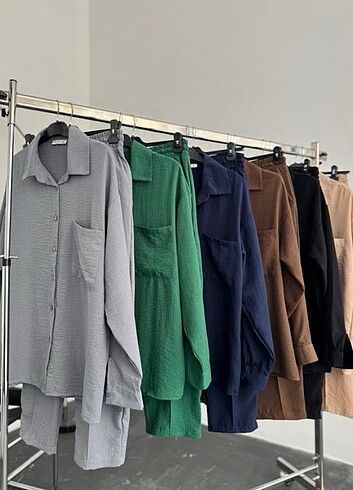xl Beden gri Renk YAZLİK FERAH KUMAŞ GÖMLEK PANTOLON TAKİM