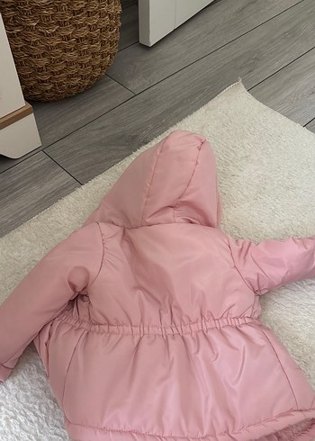 Kürklü Kapüşonlu Pembe Kız Çocuk Mont - Görsel 5