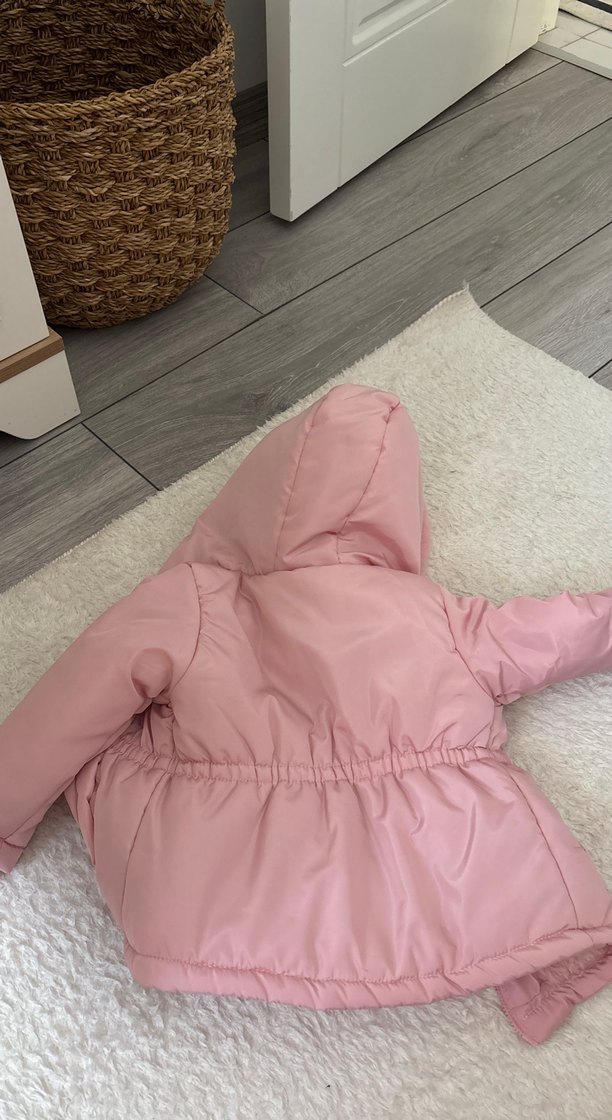 Kürklü Kapüşonlu Pembe Kız Çocuk Mont - Görsel 5