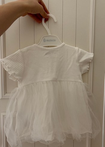 Beyaz Kız Çocuk Kısa Kollu Pamuklu Elbise - Görsel 3