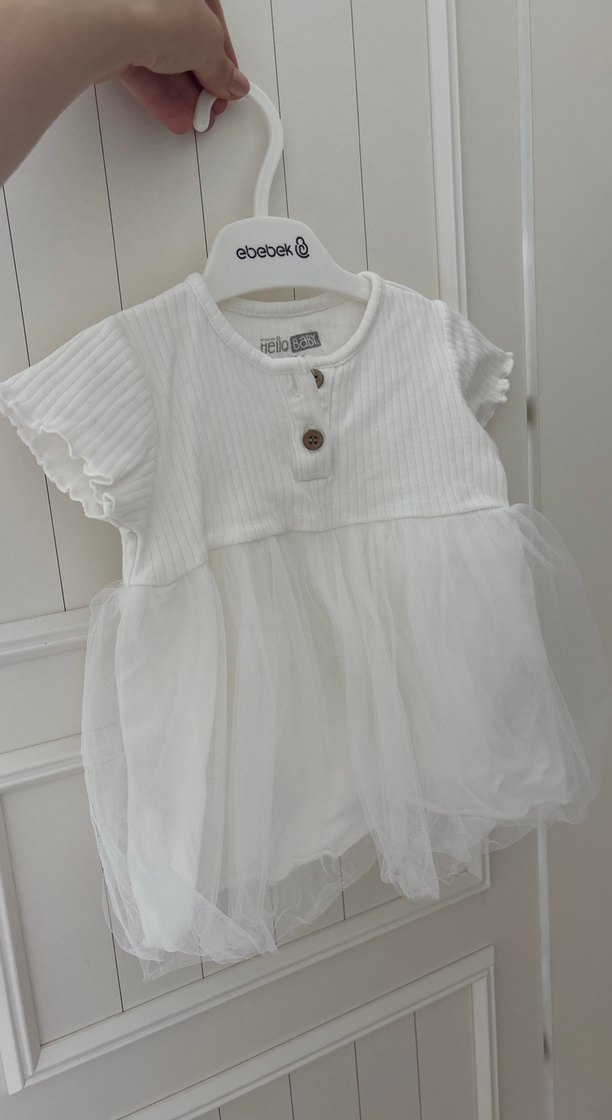 Beyaz Kız Çocuk Kısa Kollu Pamuklu Elbise - Görsel 4