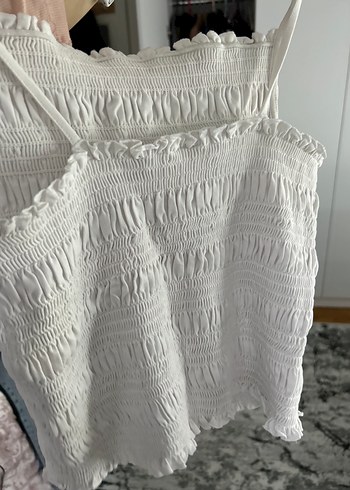 H&m Beyaz Fırfırlı Keten Bluz - Görsel 2