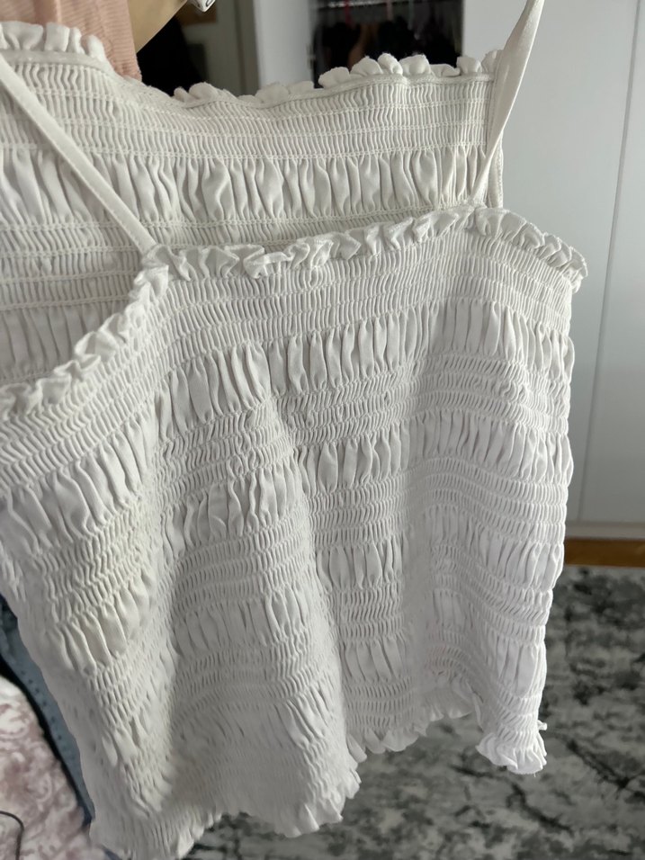 H&m Beyaz Fırfırlı Keten Bluz - Görsel 2