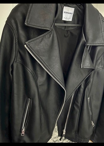 Bershka Siyah Deri Biker Ceket - Görsel 4