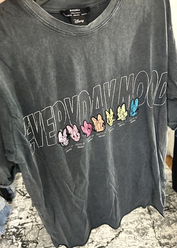 Bershka Gri Baskılı Kısa Kollu Kadın Tişört - Görsel 3