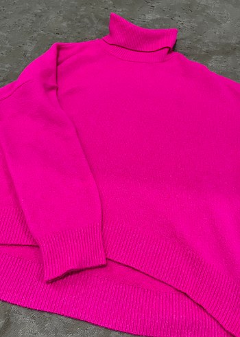 Pembe Boğazlı Örgü Kadın Kazak - Görsel 2