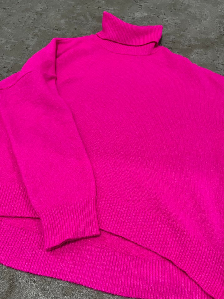 Pembe Boğazlı Örgü Kadın Kazak - Görsel 2