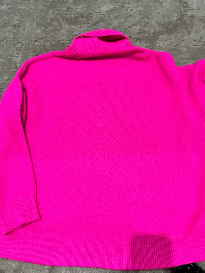 Pembe Boğazlı Örgü Kadın Kazak - Görsel 4