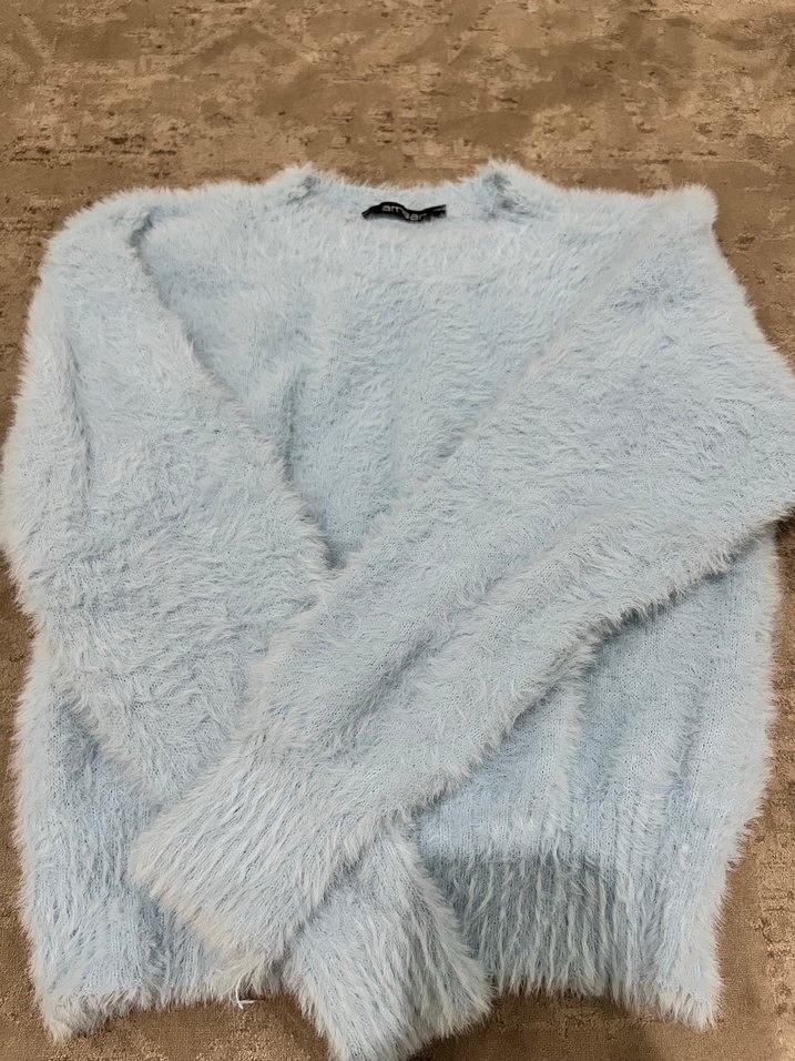 Kadın buz mavi Uzun Kollu Tüylü Kazak - Görsel 3