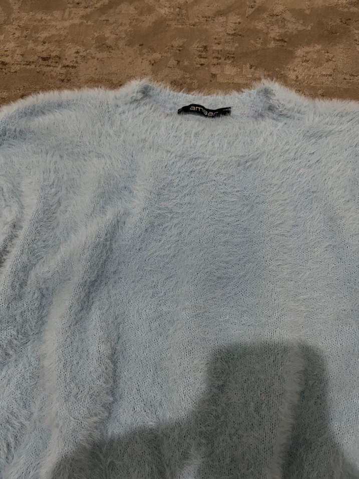 Kadın buz mavi Uzun Kollu Tüylü Kazak - Görsel 2