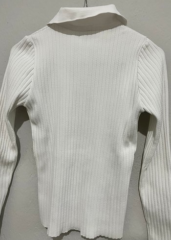 Beyaz, Yakalı, Fermuarlı Kadın Triko - Görsel 4