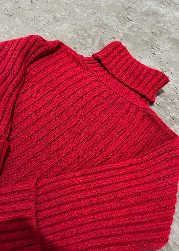 Kırmızı Boğazlı Triko Kadın Kazak - Görsel 4