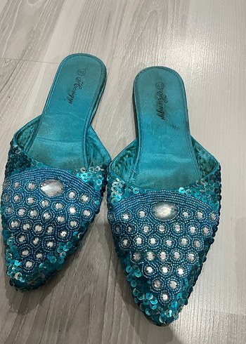 Boncuk İşlemeli Parlak Çok Renkli Kadın Terlik - Görsel 4