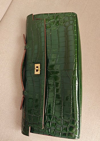 Koyu Yeşil Deri Tokalı Kadın Çanta - Görsel 3