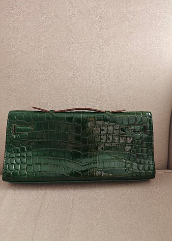 Koyu Yeşil Deri Tokalı Kadın Çanta - Görsel 2